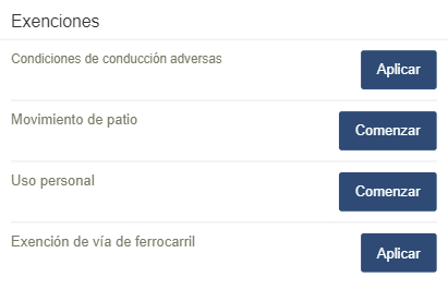 Botones de exenciones de la aplicación Drive para hacer click y aplicar